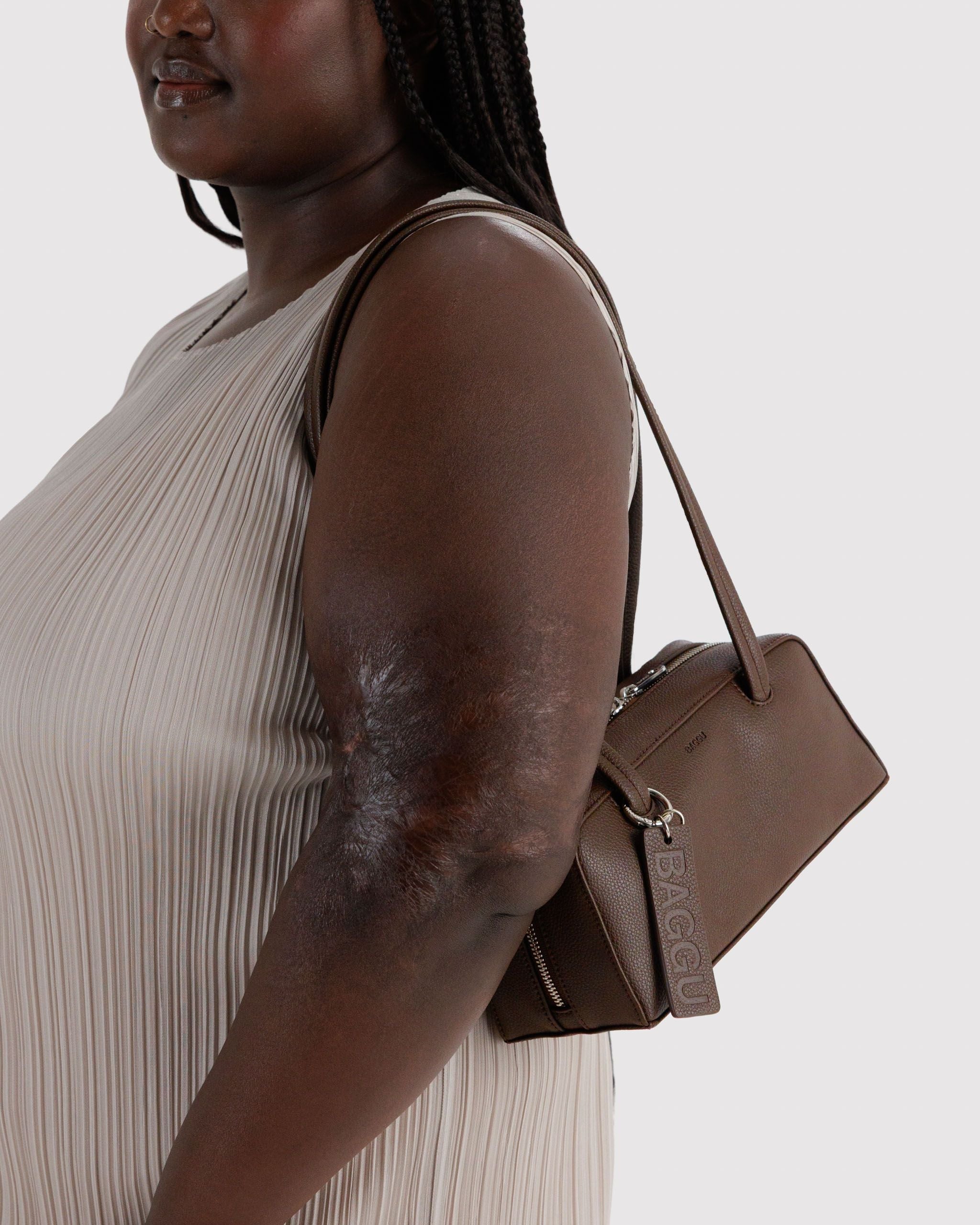 Small Recycled Leather Bowler Bag in Brown - Hands Free Everyday Carry