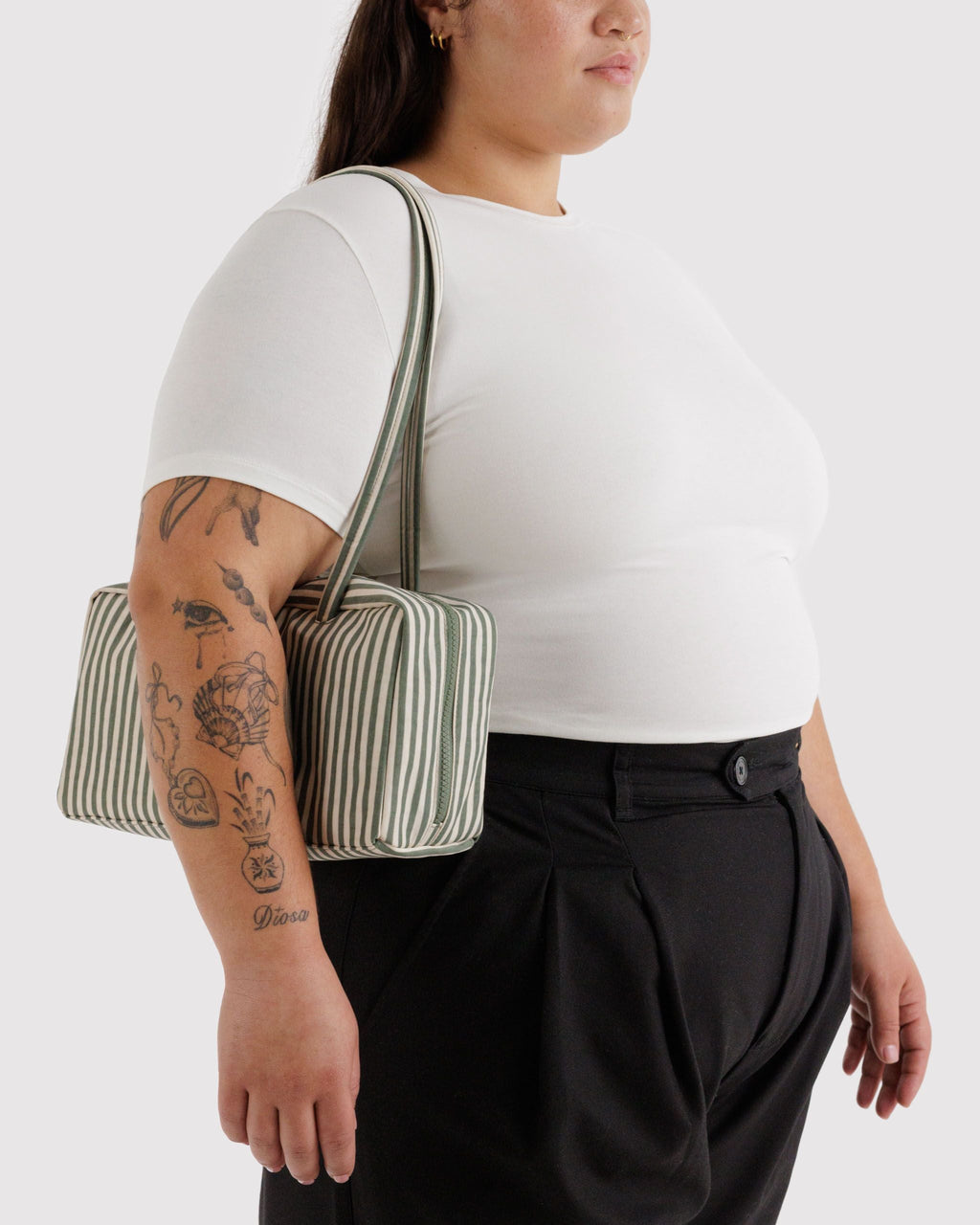 Nylon Bowler Bag in Sage Stripe - Hands Free Everyday Carry