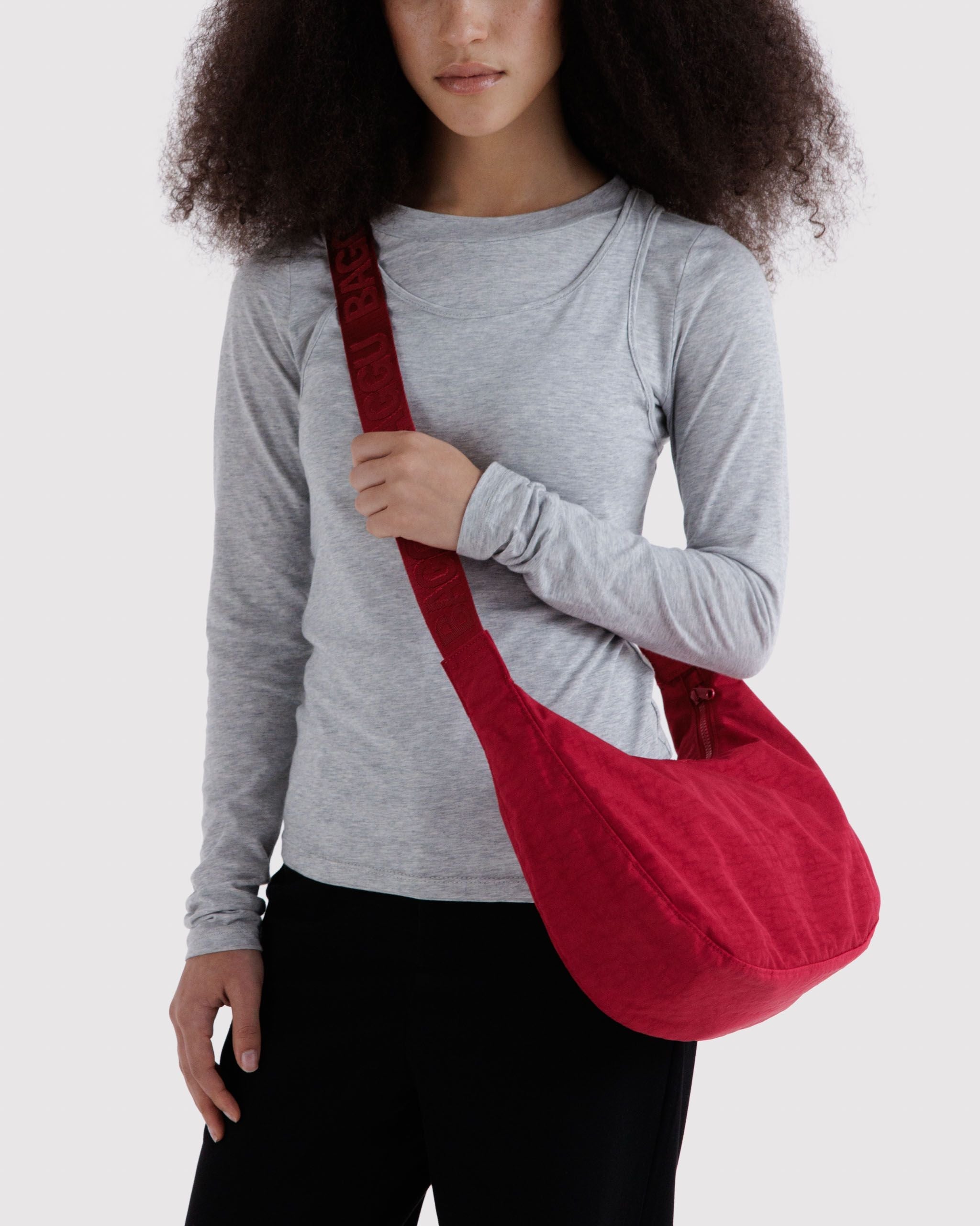 Medium Nylon Crescent Bag in Cherry - Hands Free Everyday Carry