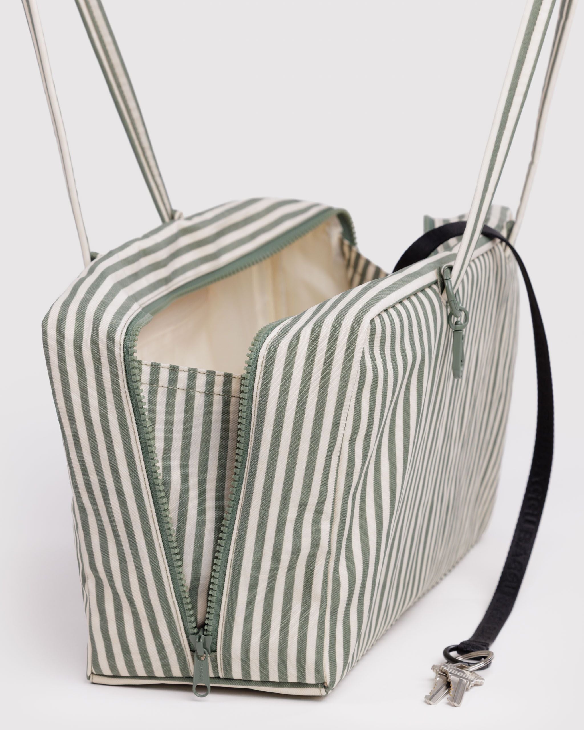 Medium Nylon Bowler Bag in Sage Stripe - Hands Free Everyday Carry
