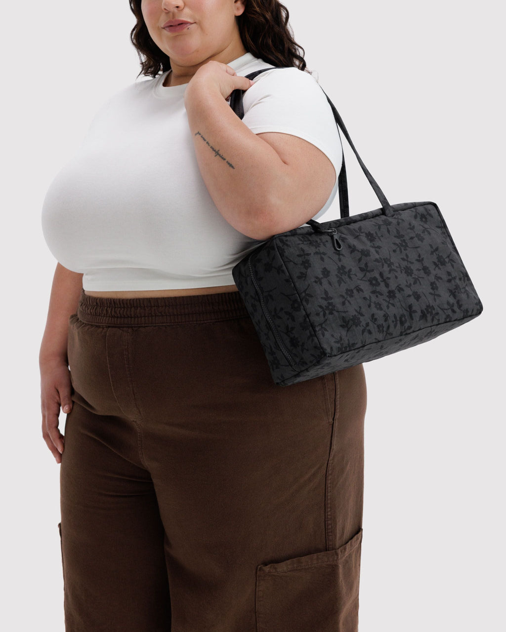 Medium Nylon Bowler Bag in Charcoal Ditsy Floral