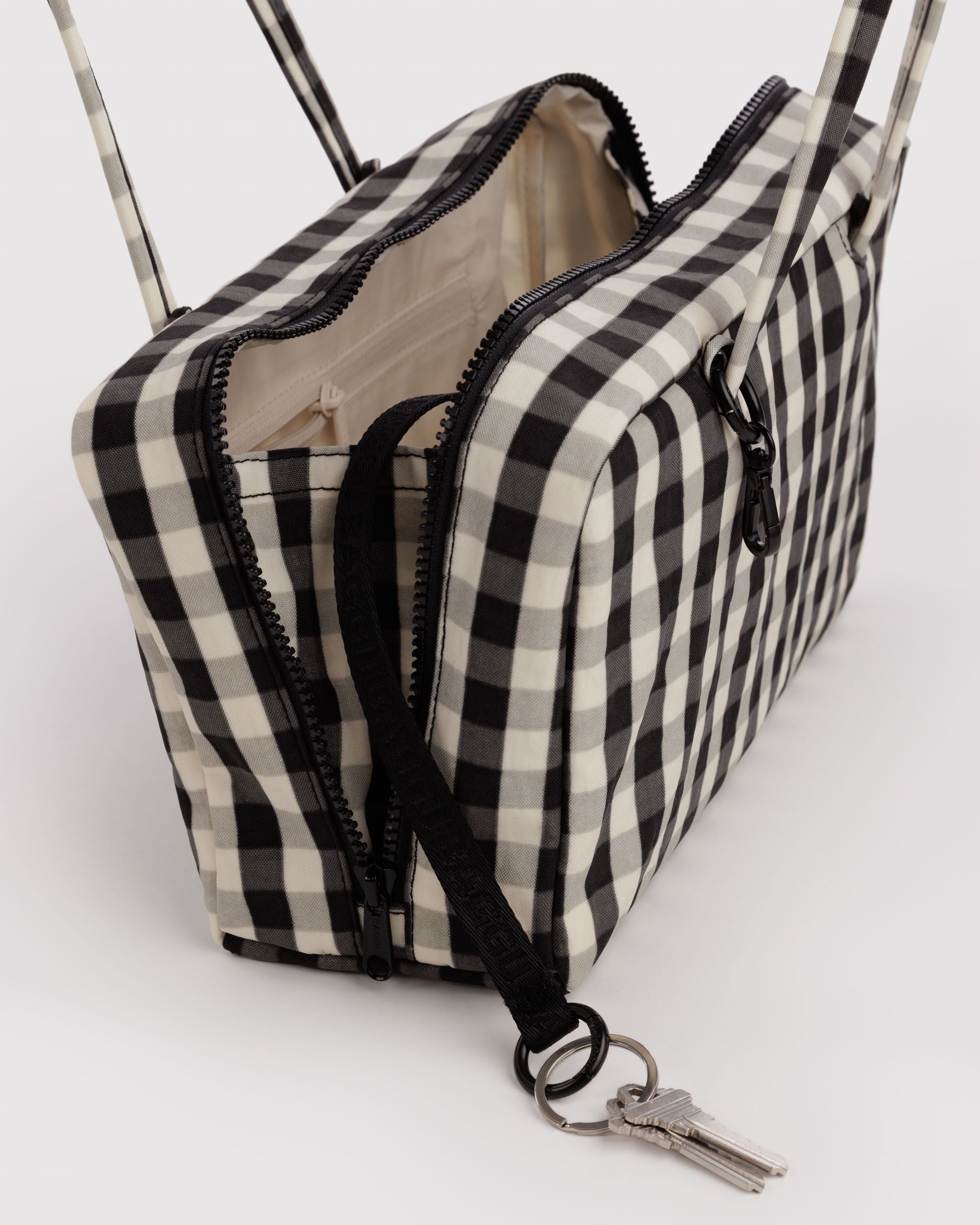 Nylon Bowler Bag in Black and Cream Gingham