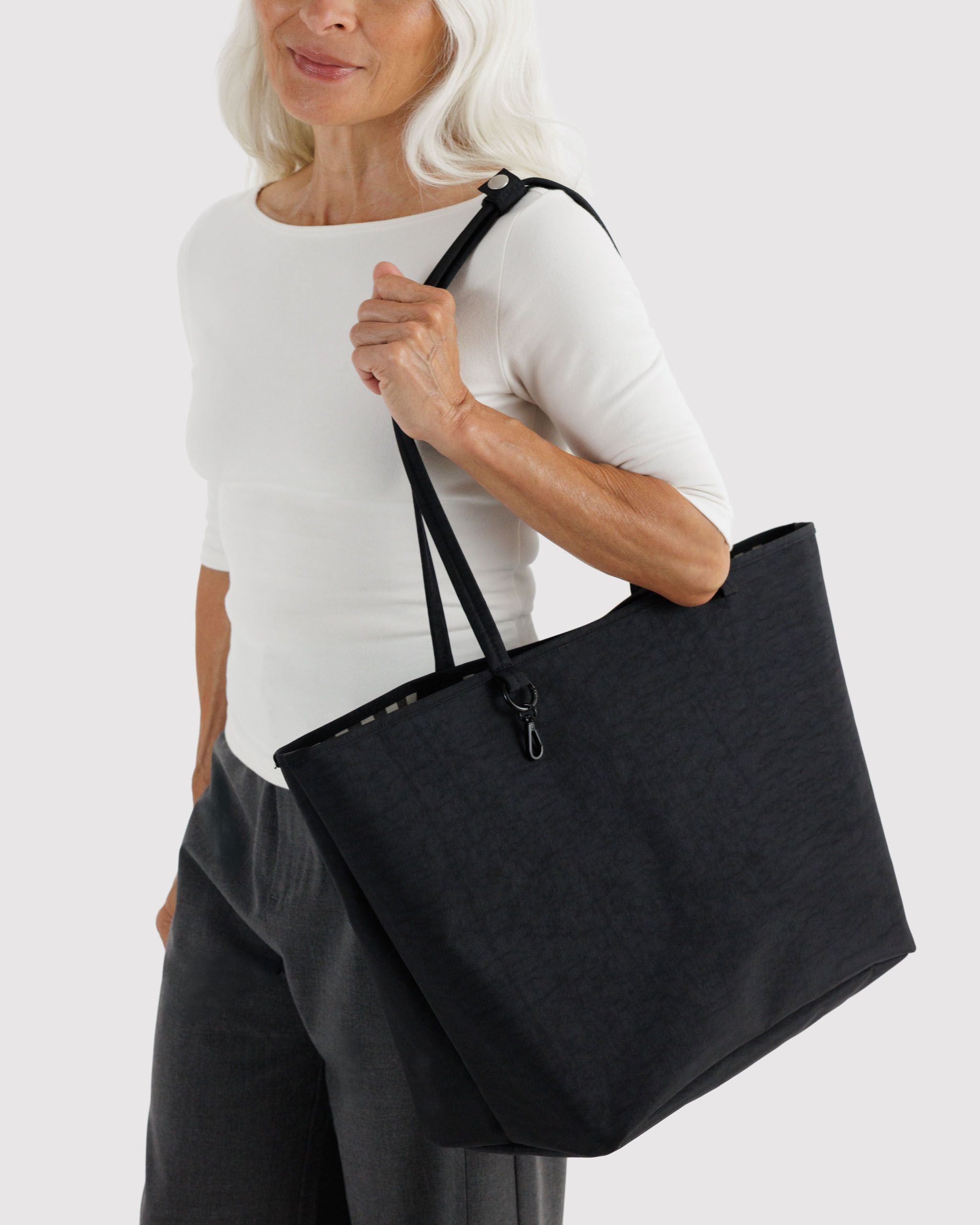 Large Nylon Reversible Tote in Black Mix - Roomy Everyday Carry