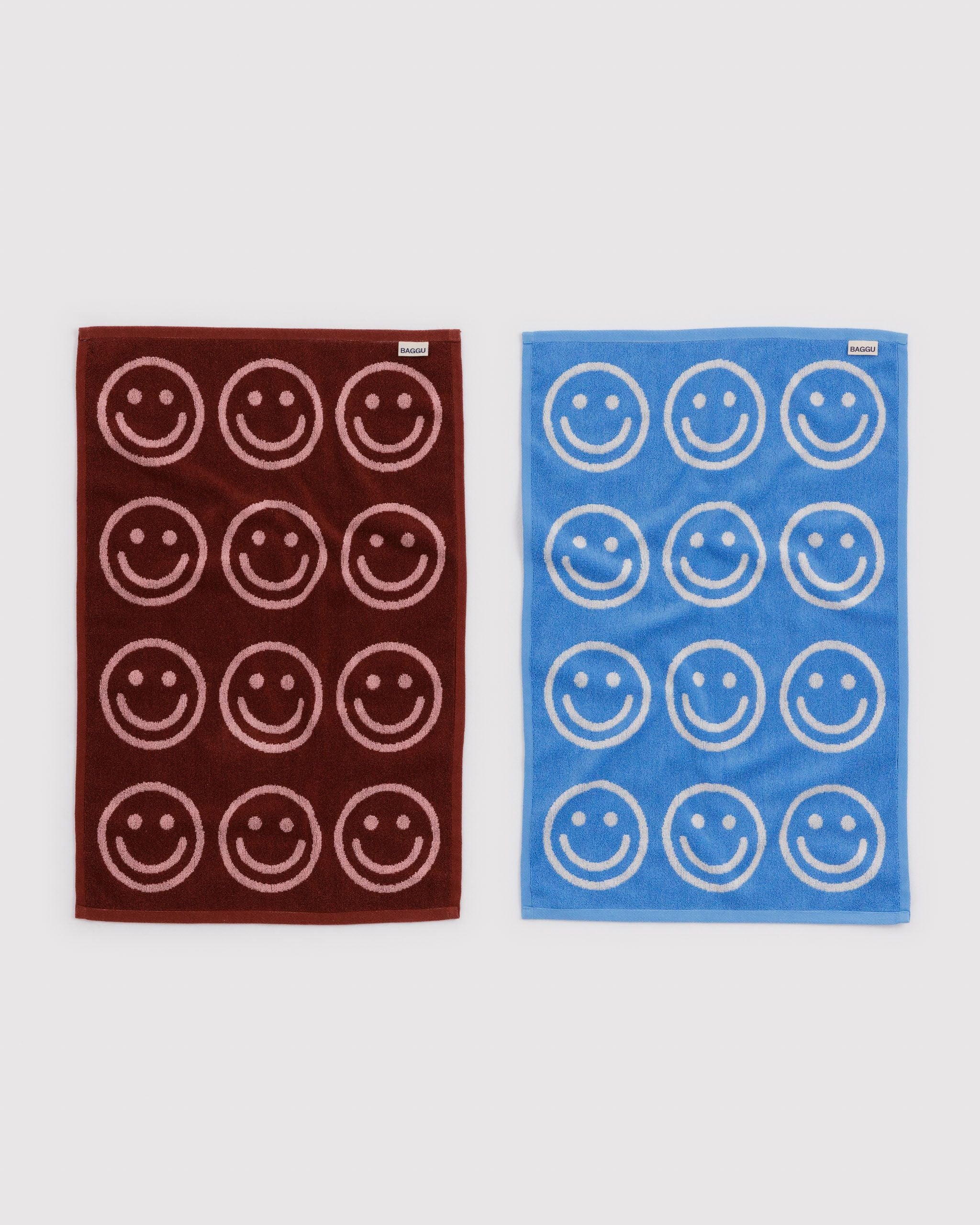 Hand Towel Set of 2 in Sky Blue and Blush Happy