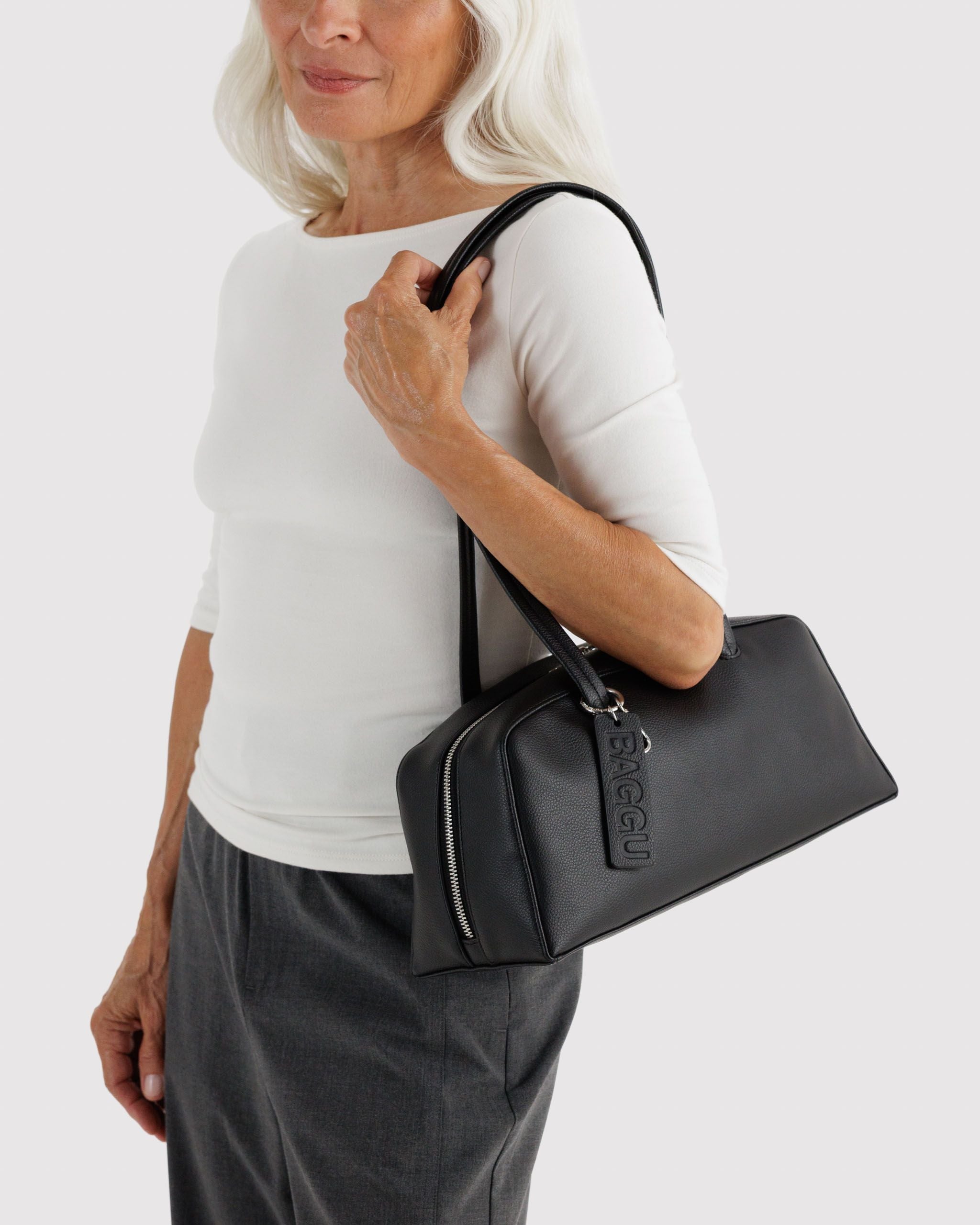 Recycled Leather Bowler Bag in Black - Hands Free Everyday Carry